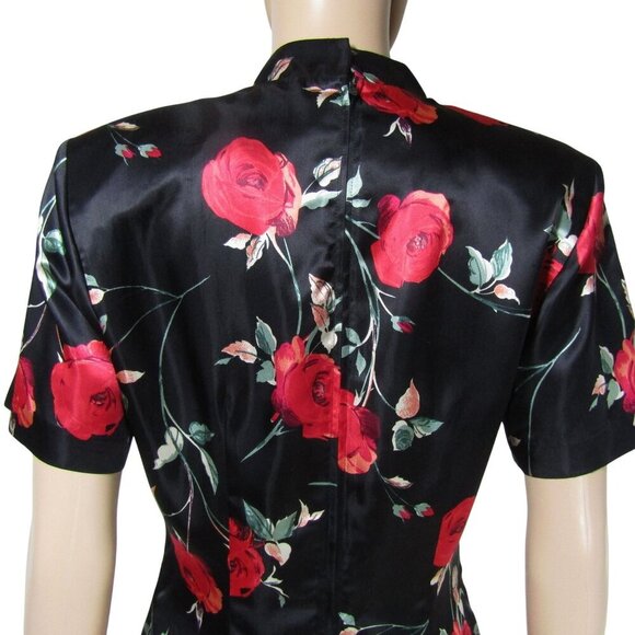 VTG 90s Asian Cheongsam Chinese Floral Dark Romantic Satin Wiggle Mod Dress S - Picture 7 of 12